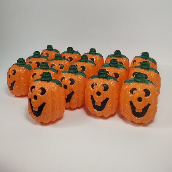VTG Plastic Pumpkin Light Covers Blow Mold Jack-O-Lantern Replacements Halloween - Picture 9 of 10